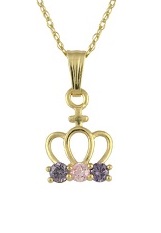 superb little pink purple cz crown gold necklace for kids